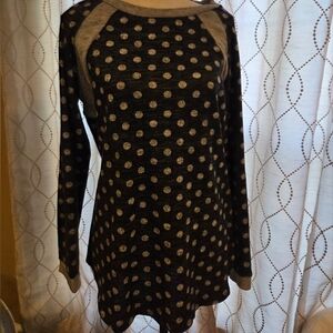 Boutique Purchased Black and Gray Polka Dot Long Sleeve Top XL
